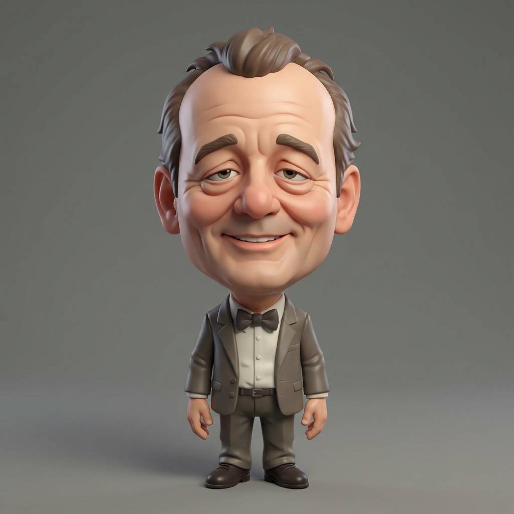 A highly stylized 3D caricature of [celebrity], with an oversized head, expressive facial features,